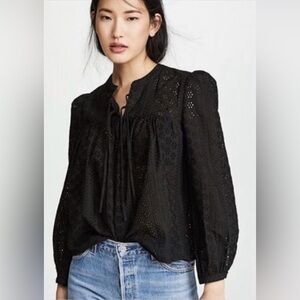 Madewell Floral Eyelet Blouse, Black, XS
